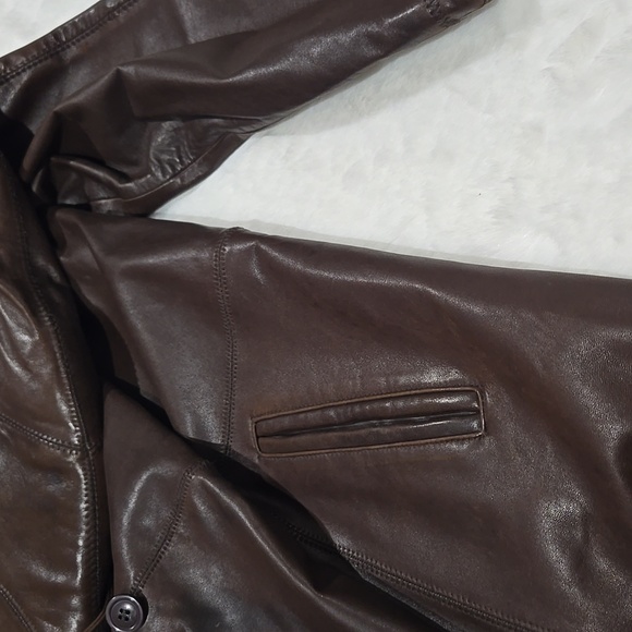 Vintage Gallery genuine lamb leather chocolate brown button down jacket coat XL - Picture 8 of 8